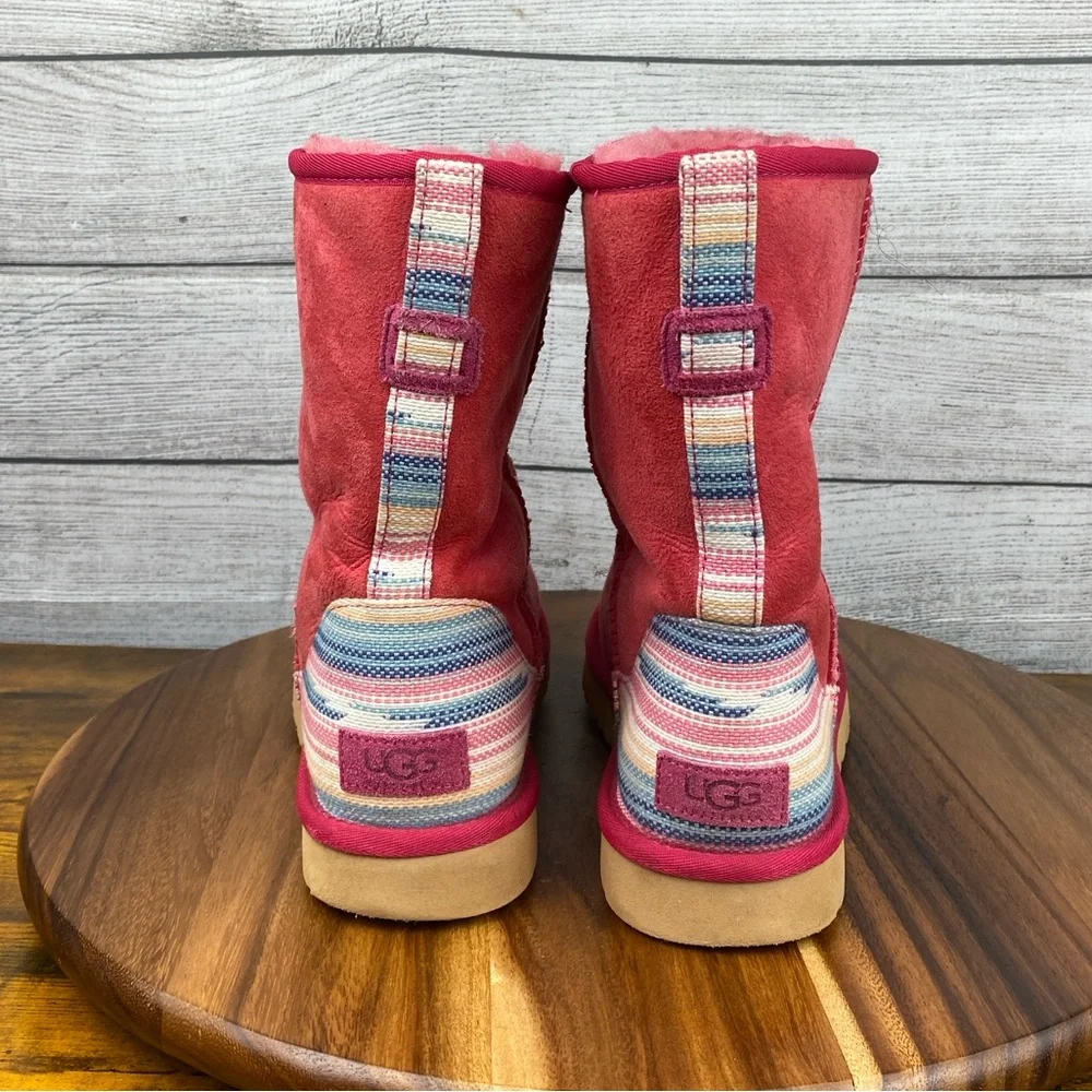UGG Classic Short Serape Pink Multicolor Stripes Limited Edition Boot Women’s 10